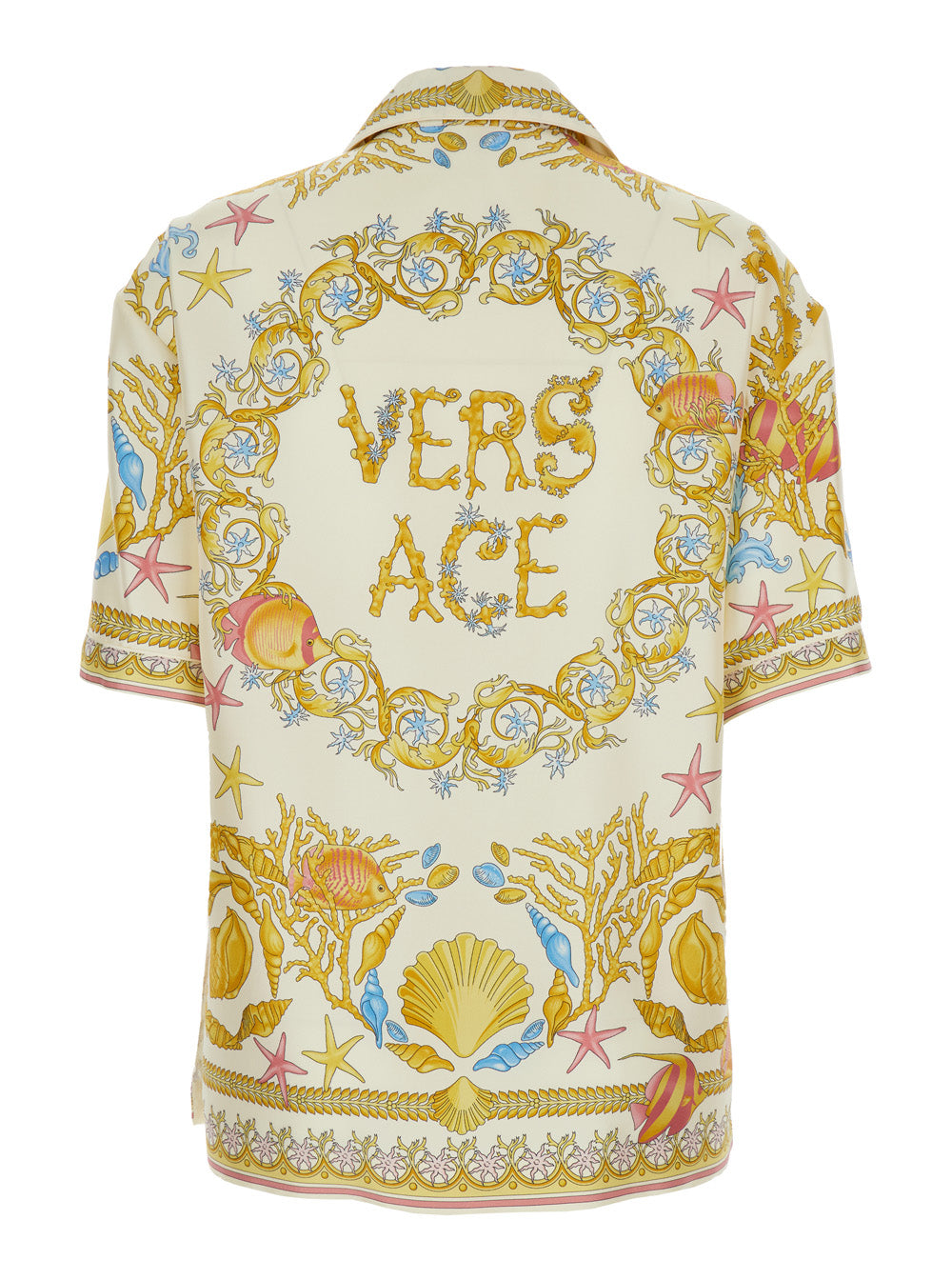Versace Women Multicolor Bowling Shirt With Cuban Collar And All-Over Underwater Barocco Print In Silk Woman