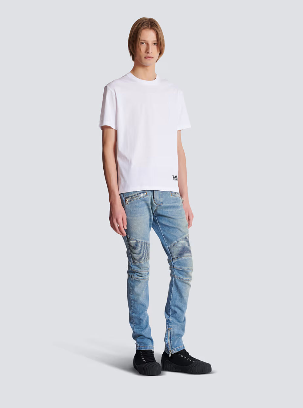 Balmain Men White Crewneck T-Shirt With Logo Lettering Print On The Front In Cotton Man
