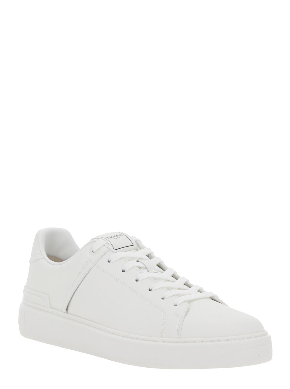 Balmain Men 'B-Court' White Low Top Sneakers With Logo Patch On The Tongue In Leather Man