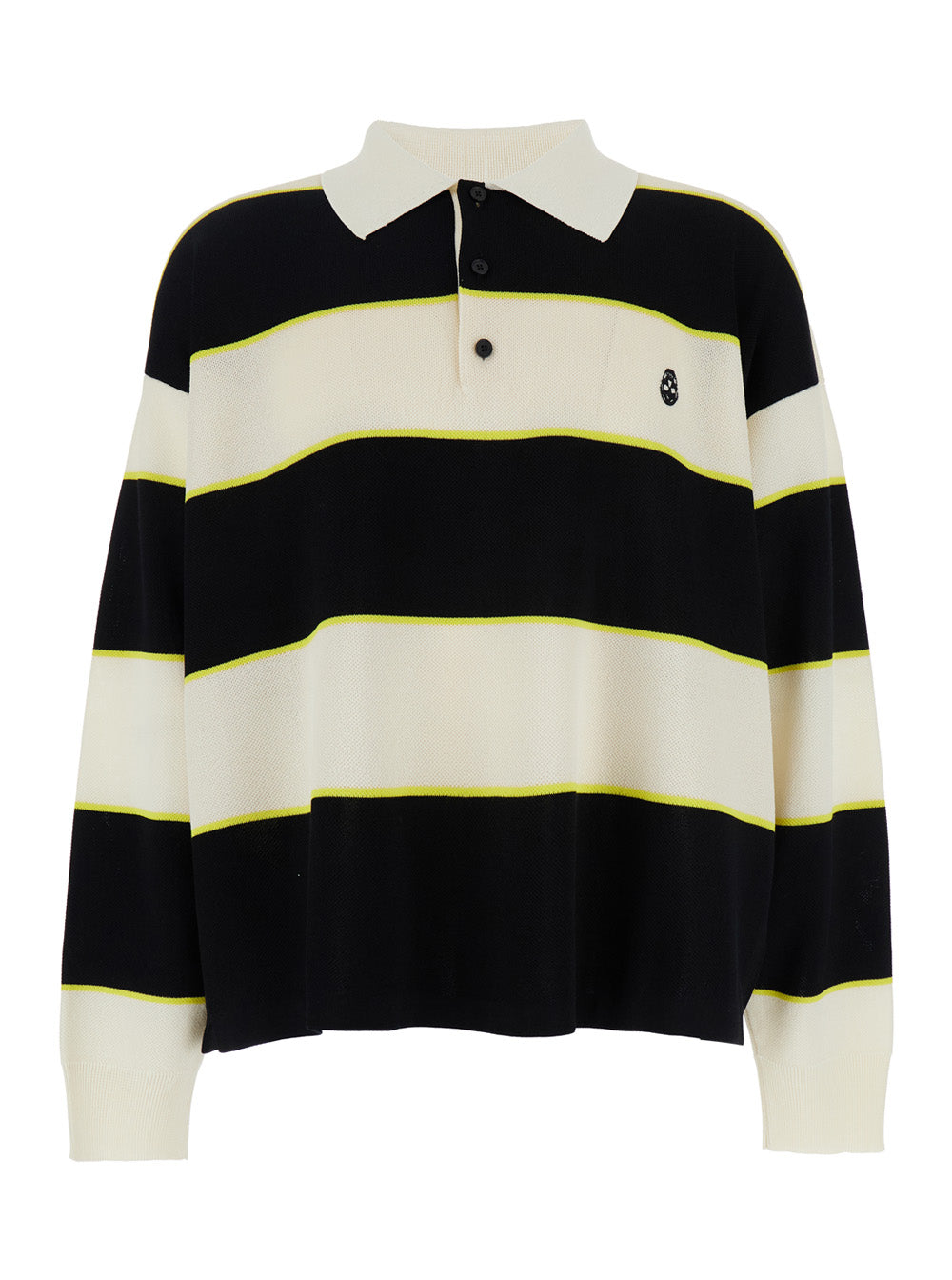 Alexander Mcqueen Men Black And White Long-Sleeve Polo Shirt With Logo Patch On The Front And All-Over Striped Motif In Cotton Blend Man