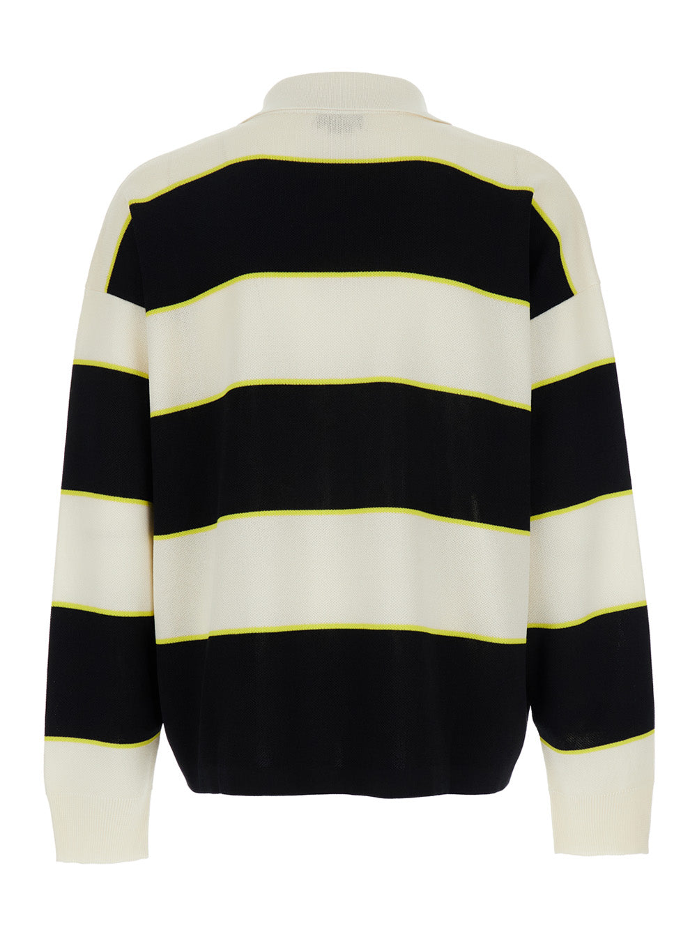 Alexander Mcqueen Men Black And White Long-Sleeve Polo Shirt With Logo Patch On The Front And All-Over Striped Motif In Cotton Blend Man