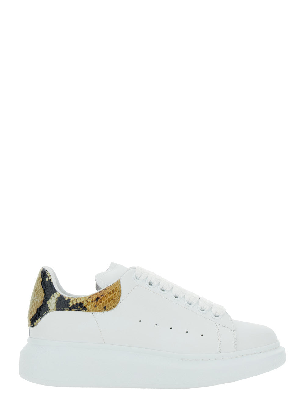 Alexander Mcqueen Women White Oversize Sneakers With Snake Print On The Heel In Leather Woman