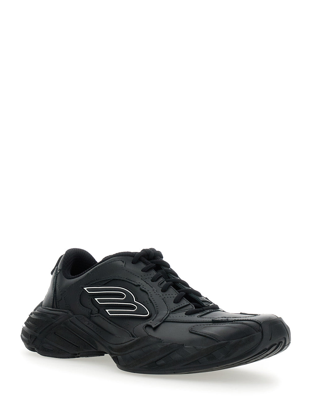 Balenciaga Men 'Monday' Black Low Top Sneakers With Logo Detail And Embossed Size On The Rear In Leather And Fabric Man
