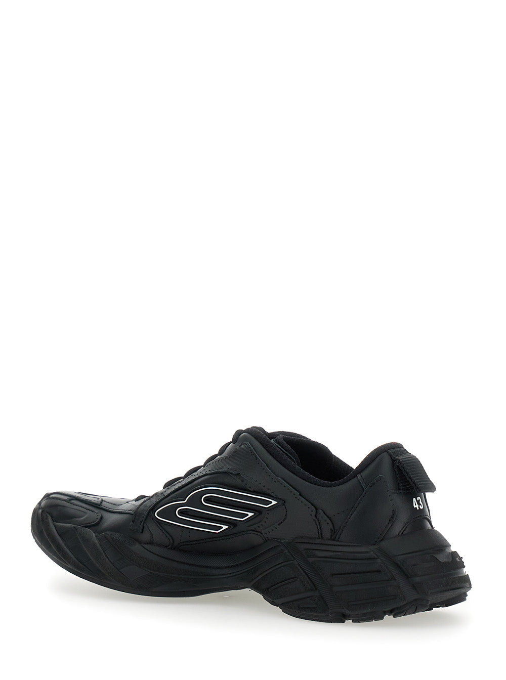Balenciaga Men 'Monday' Black Low Top Sneakers With Logo Detail And Embossed Size On The Rear In Leather And Fabric Man