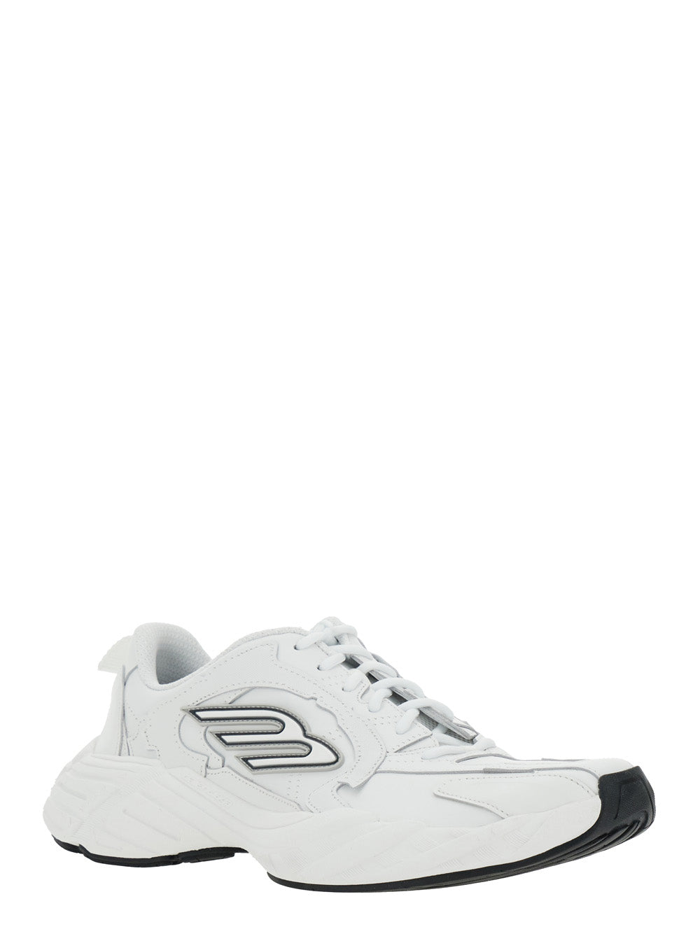 Balenciaga Men 'Monday' White Low Top Sneakers With Logo Detail And Embossed Size On The Rear In Leather And Fabric Man