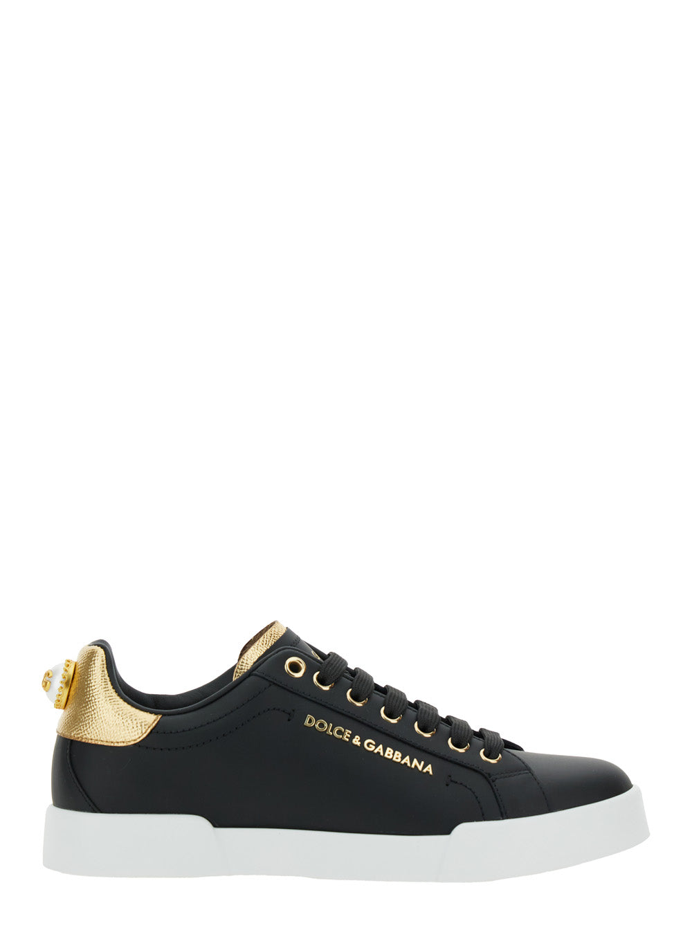 Dolce & Gabbana Women Black Low Top Sneakers With Logo Lettering On The Tongue And Logo Detail On The Heel In Leather Woman