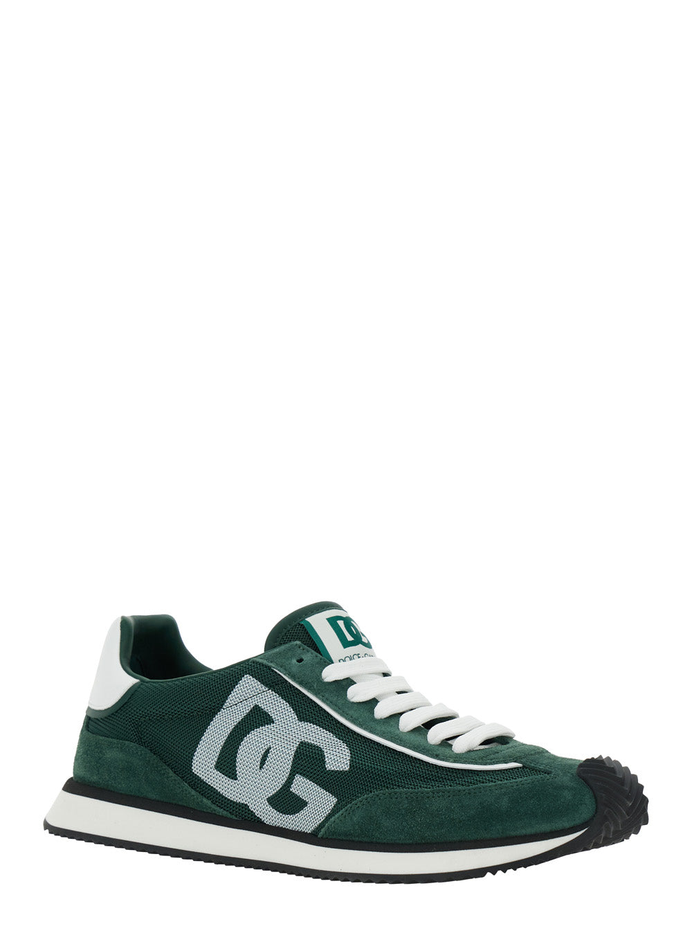 Dolce & Gabbana Men 'Cushion' Green Sneakers With Logo Patch On The Tongue And Logo Detail On The Side In Suede And Fabric Man
