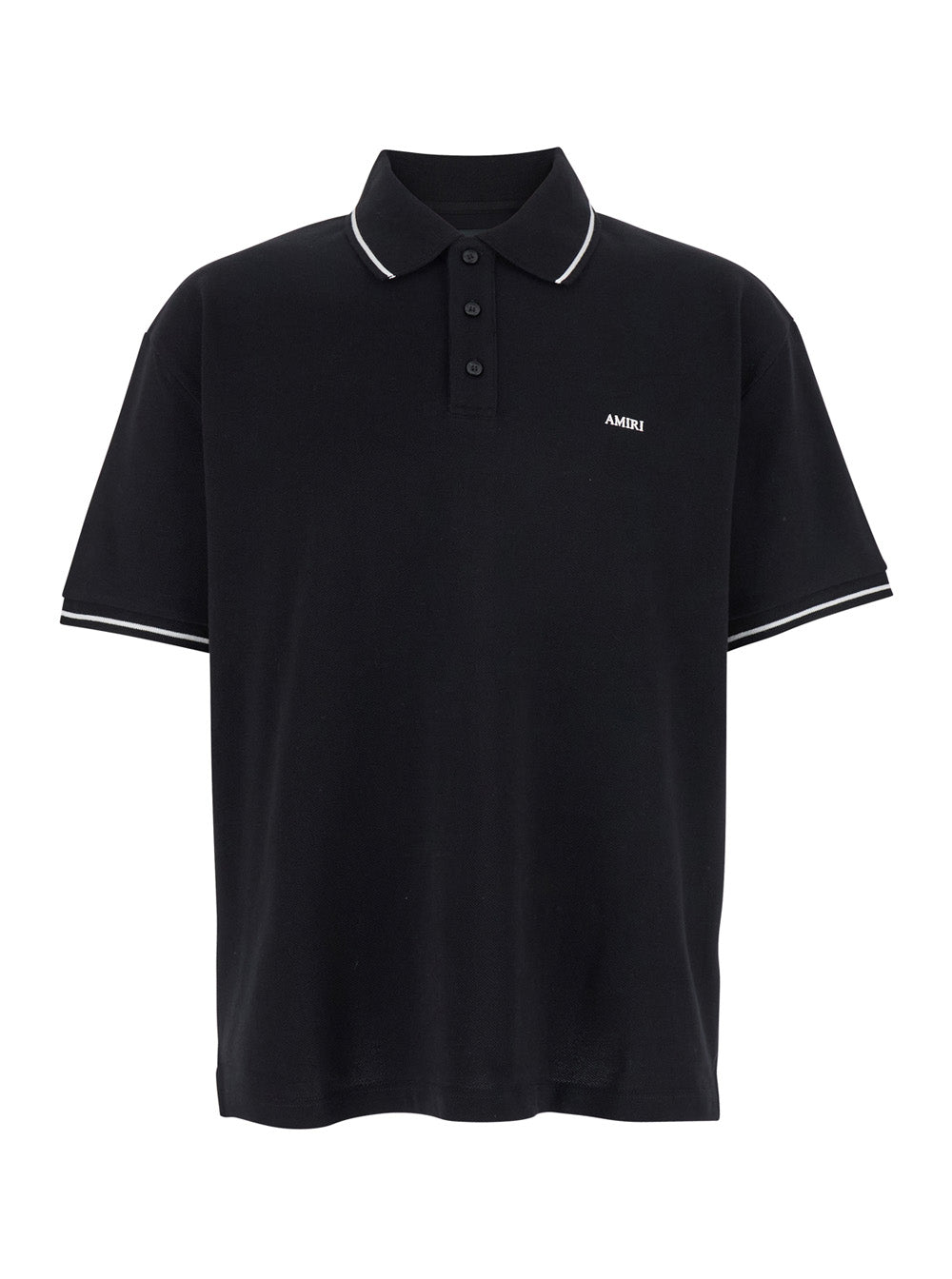 Amiri Men Black Polo Shirt With Classic Collar And Logo Lettering Embroidery On The Front In Cotton Man