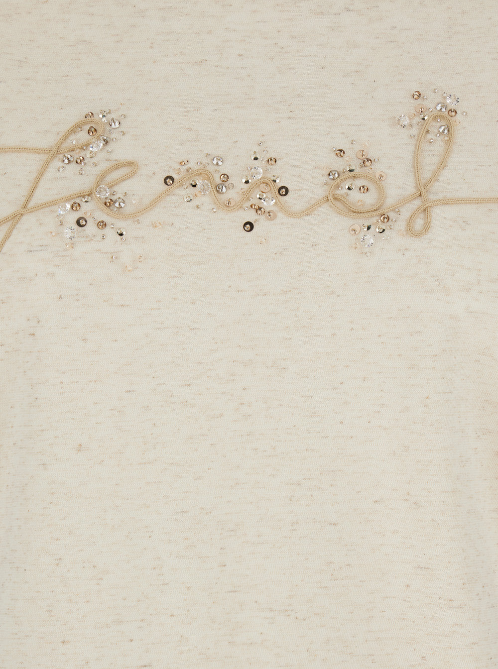 Fendi Women Beige Crewneck T-Shirt With Logo Embroidery On The Front And Rhinestone Details In Cotton Blend Jersey Woman