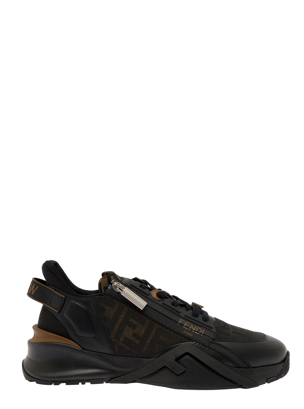 Fendi Men 'Fendi Flow' Black Low Top Sneakers With Diagonal F Detail In Leather Man
