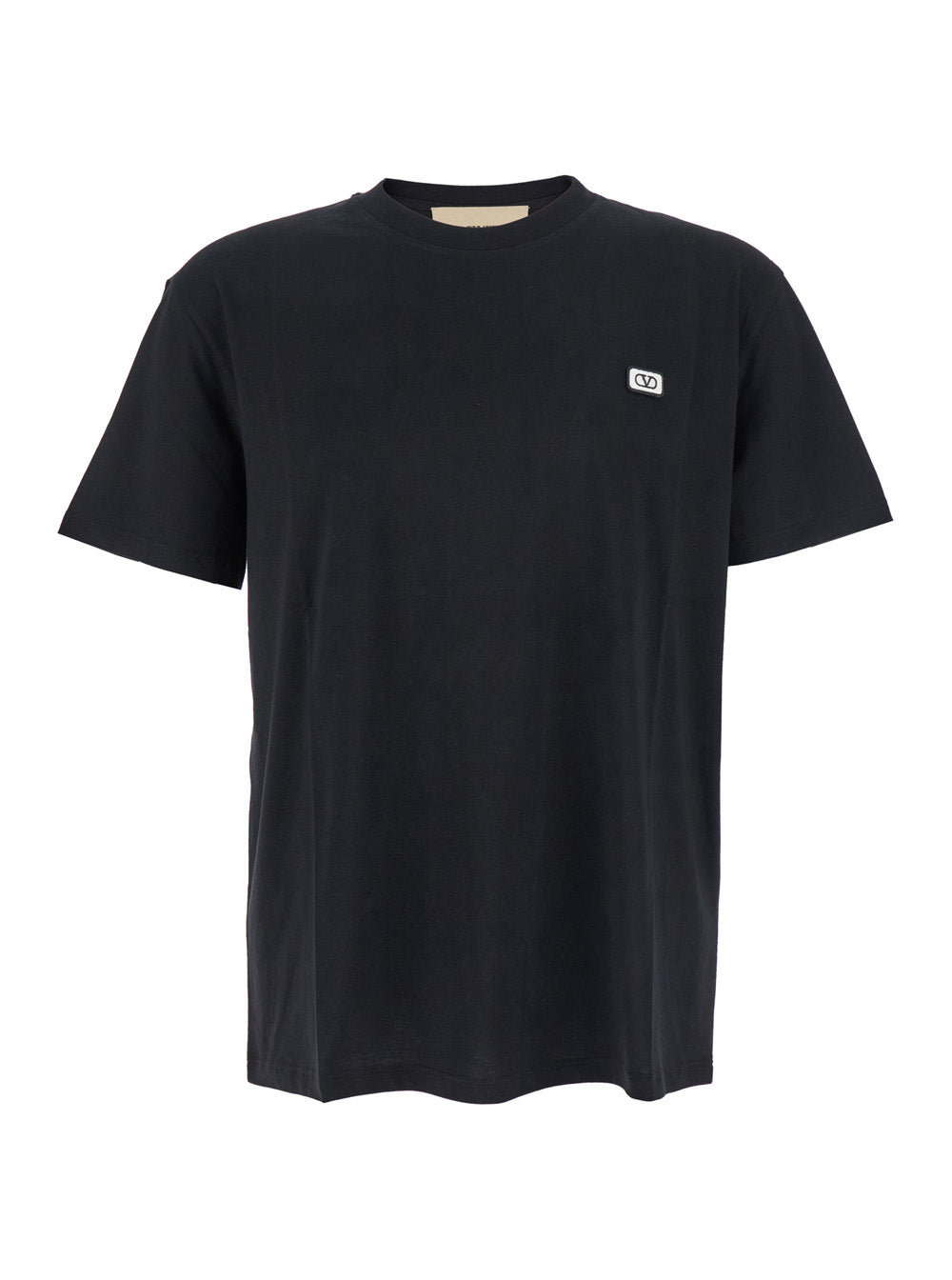 Valentino Men Black Crewneck T-Shirt With Vlogo On The Front In Cotton Man