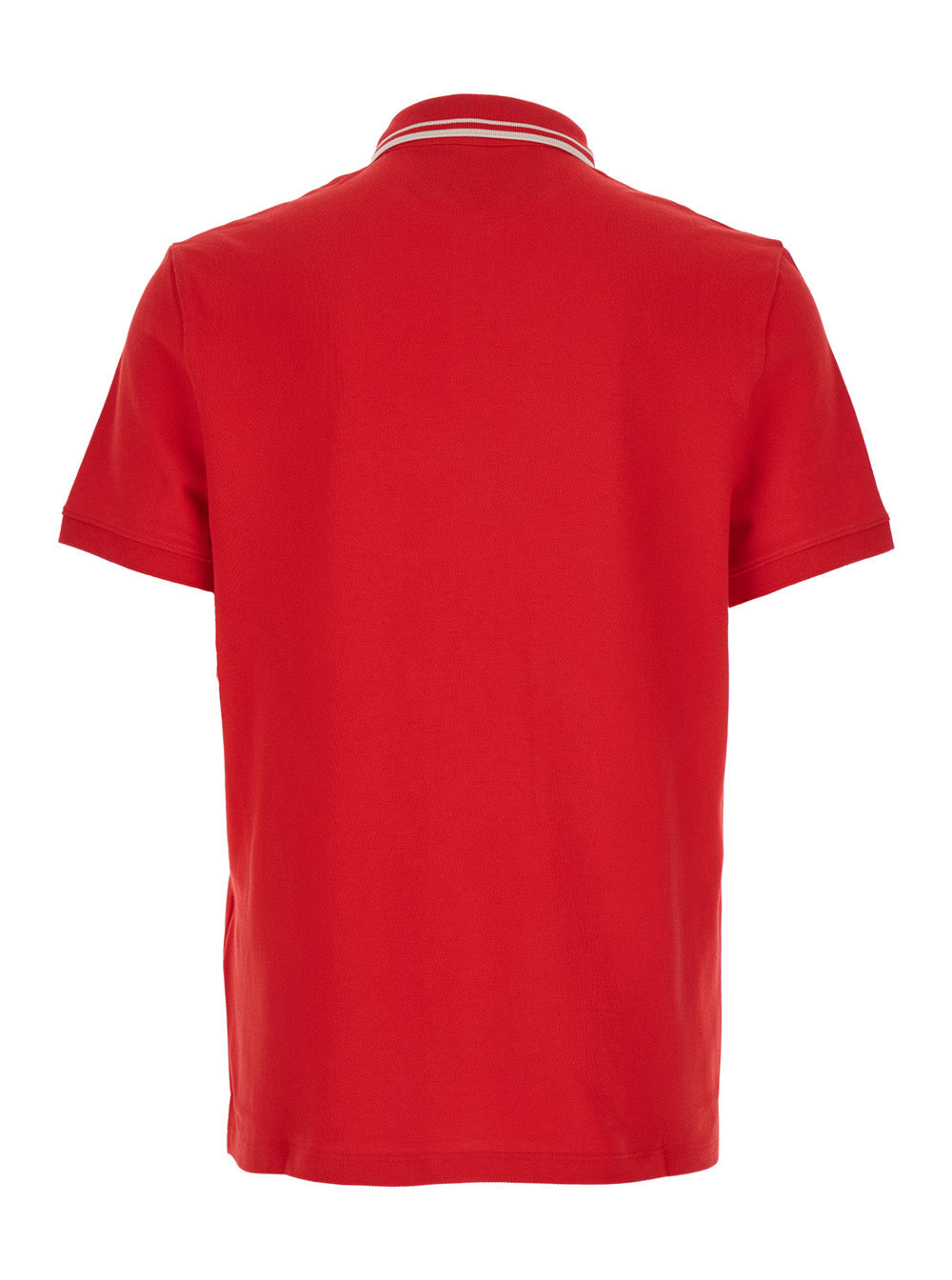 Valentino Men Red Polo Shirt With Classic Collar With Stirped Detail And Logo Patch On The Front In Cotton Piquet Man