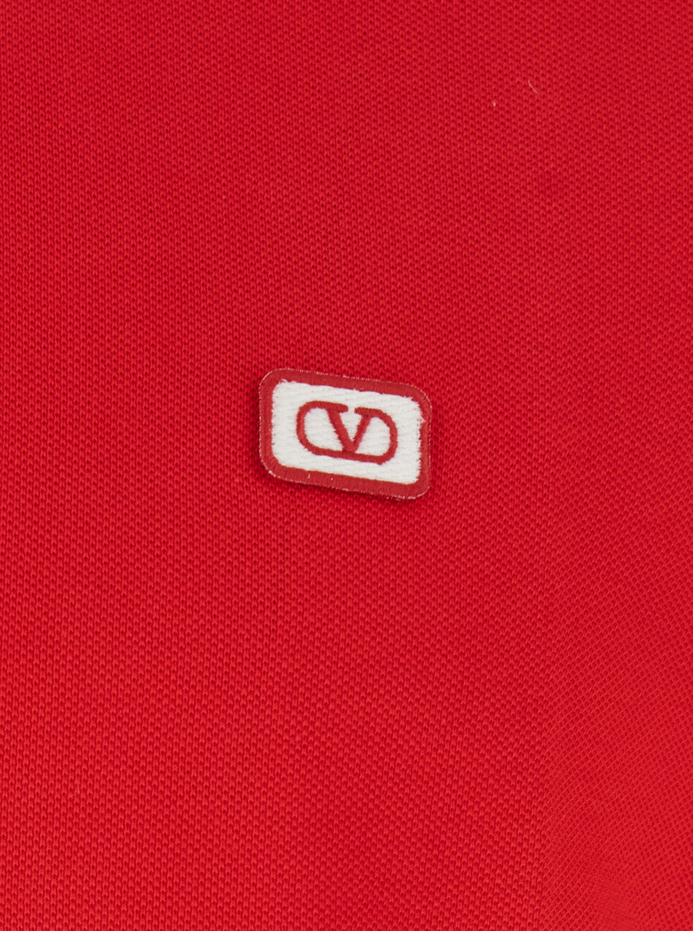 Valentino Men Red Polo Shirt With Classic Collar With Stirped Detail And Logo Patch On The Front In Cotton Piquet Man