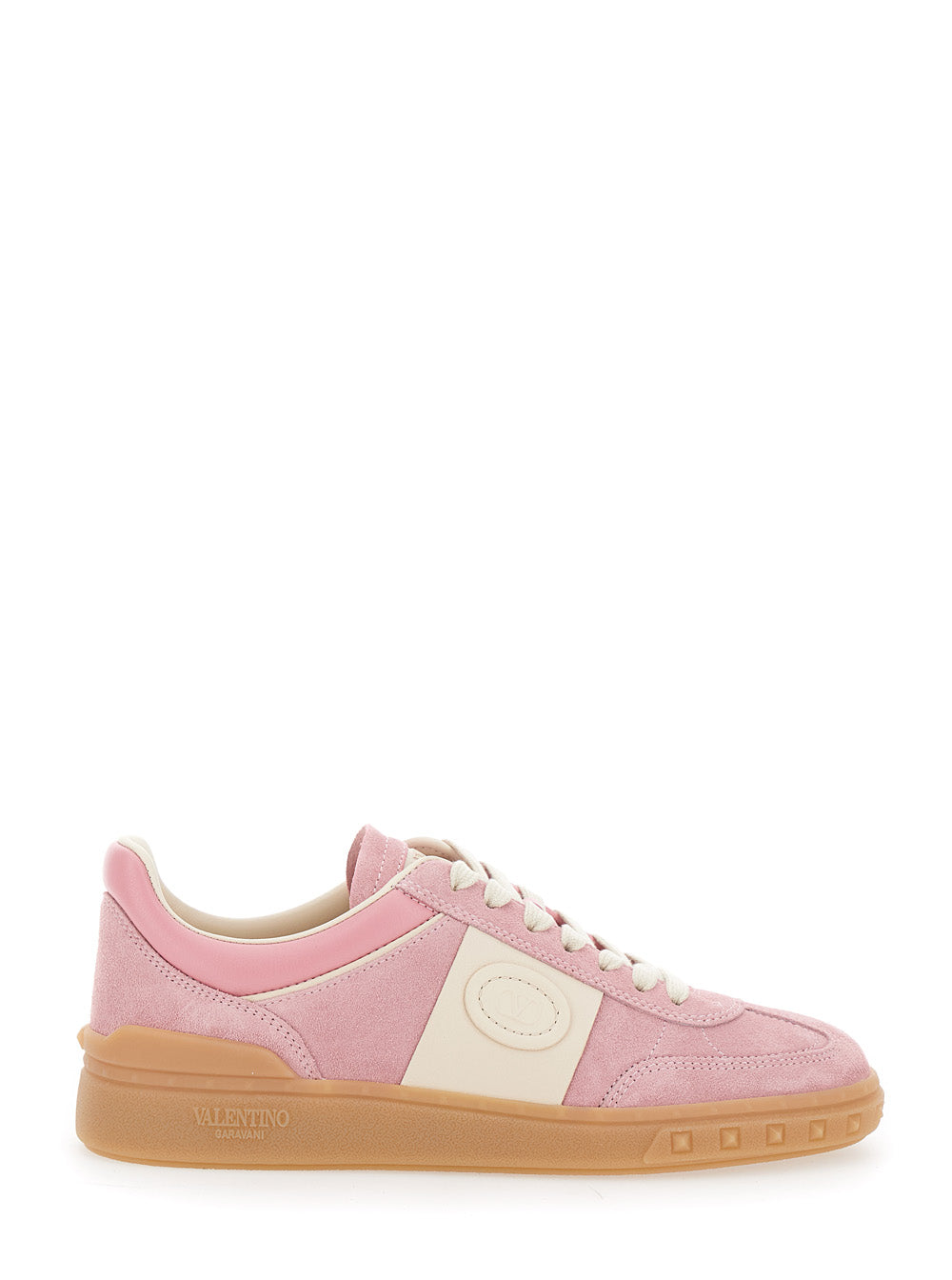 Valentino Garavani Women 'Upvillage' Pink Low Top Sneakers With Logo Patch On The Tongue And Rockstud Embellishments On The Sole In Leather Woman