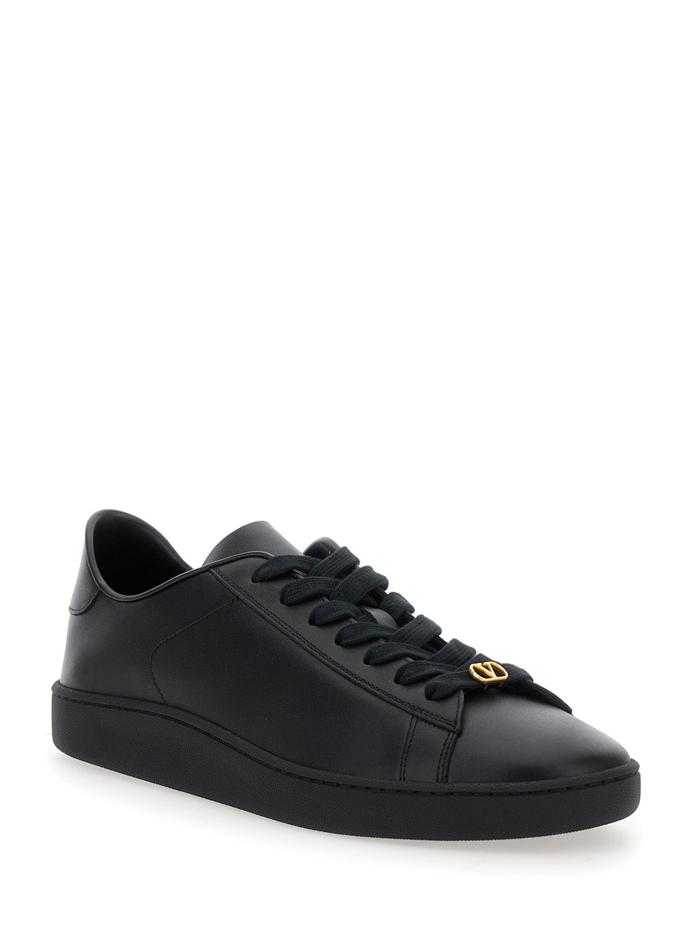 Valentino Garavani Men 'Royco' Black Low Top Sneakers With Vlogo On The Rear And Vlogo Plaque On The Lace In Leather Man