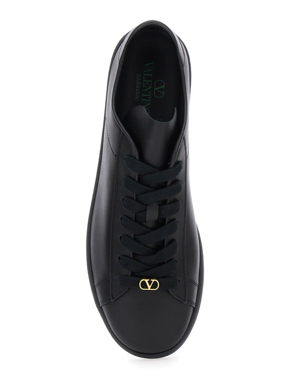 Valentino Garavani Men 'Royco' Black Low Top Sneakers With Vlogo On The Rear And Vlogo Plaque On The Lace In Leather Man
