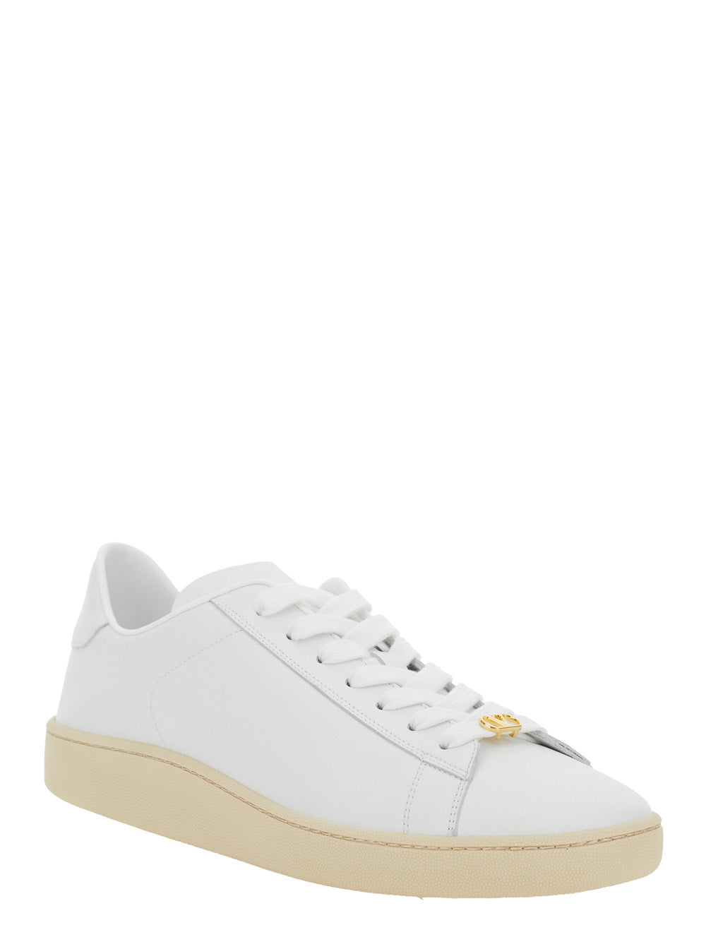 Valentino Garavani Men 'Royco' White Low Top Sneakers With Vlogo On The Rear And Vlogo Plaque On The Lace In Leather Man