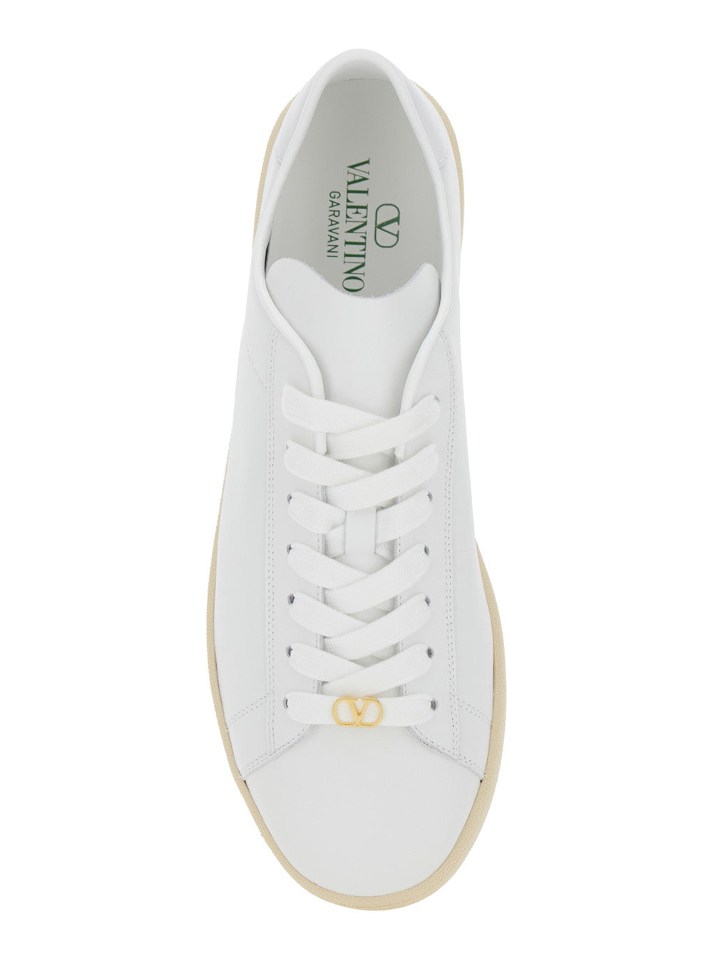 Valentino Garavani Men 'Royco' White Low Top Sneakers With Vlogo On The Rear And Vlogo Plaque On The Lace In Leather Man