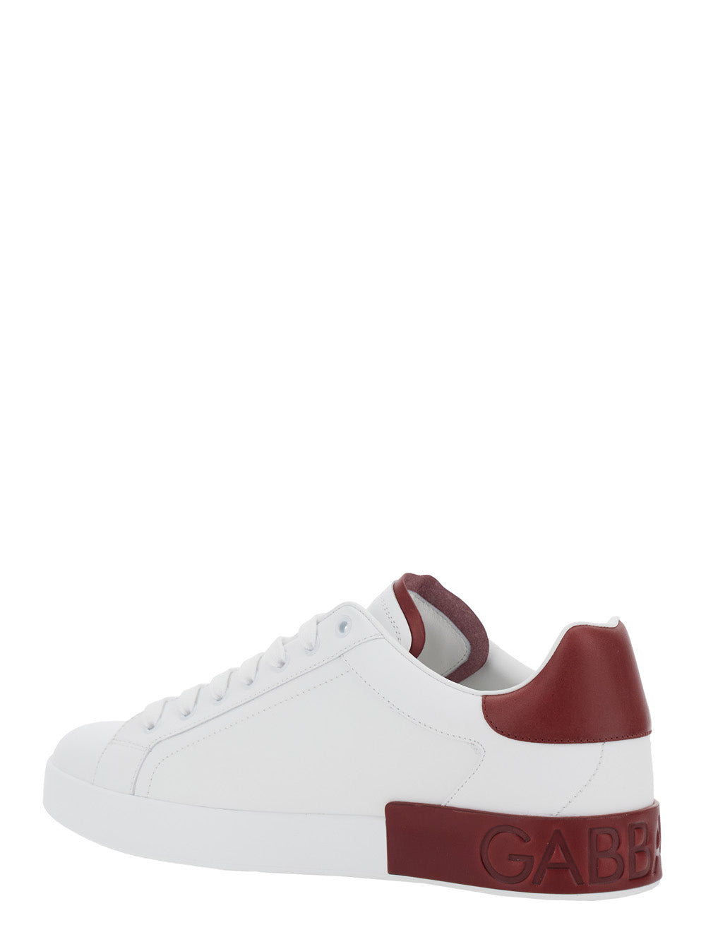 Dolce & Gabbana Men 'Portofino' White Low Top Sneakers With Contrasting Heel With Logo Lettering In Leather Man