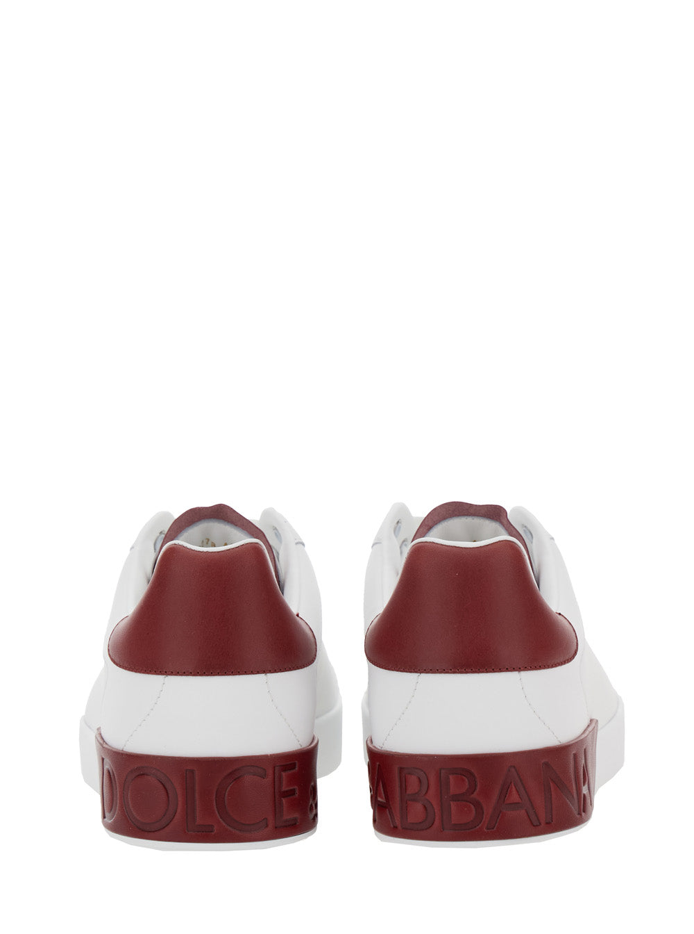 Dolce & Gabbana Men 'Portofino' White Low Top Sneakers With Contrasting Heel With Logo Lettering In Leather Man