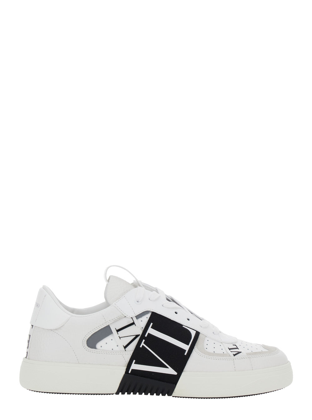 Valentino Garavani Men White Low Top Sneakers With Contrasting Band With Logo Lettering In Leather Man