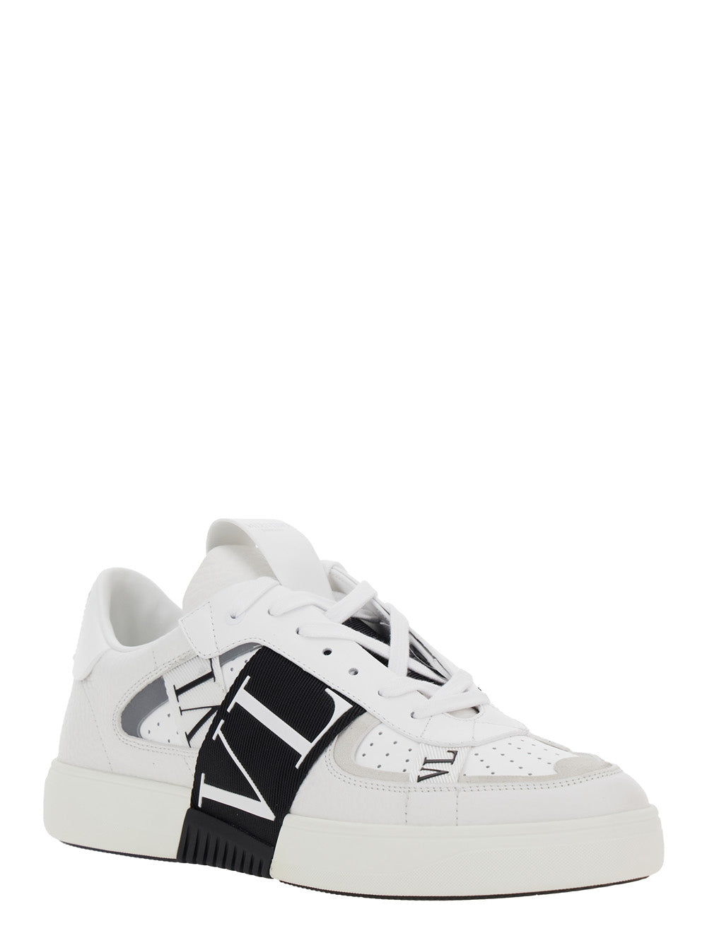 Valentino Garavani Men White Low Top Sneakers With Contrasting Band With Logo Lettering In Leather Man