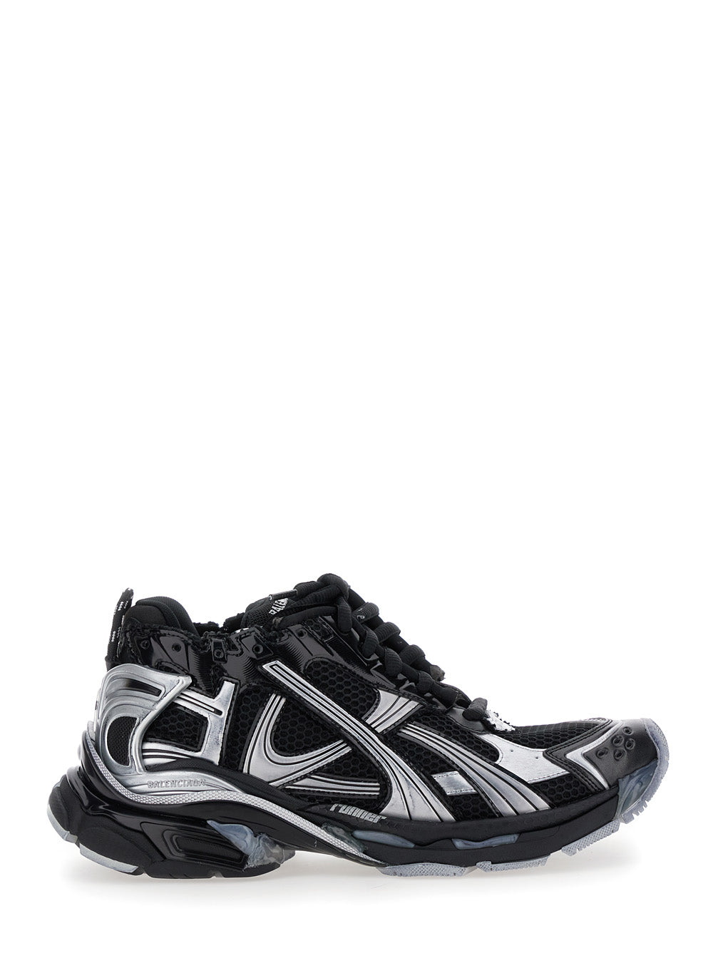 Balenciaga Men 'Runner' Black Low Top Sneakers With Logo Embroidery In Mesh And Tech Fabric Man