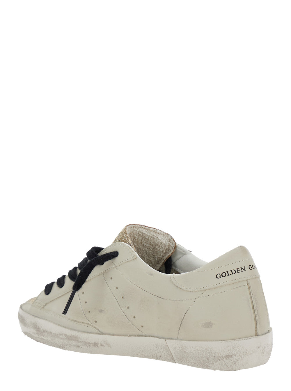 Golden Goose Women 'Superstar' White Low Top Sneakers With Glittered Star Patch And Laminated Heel With Logo Lettering In Leather Woman