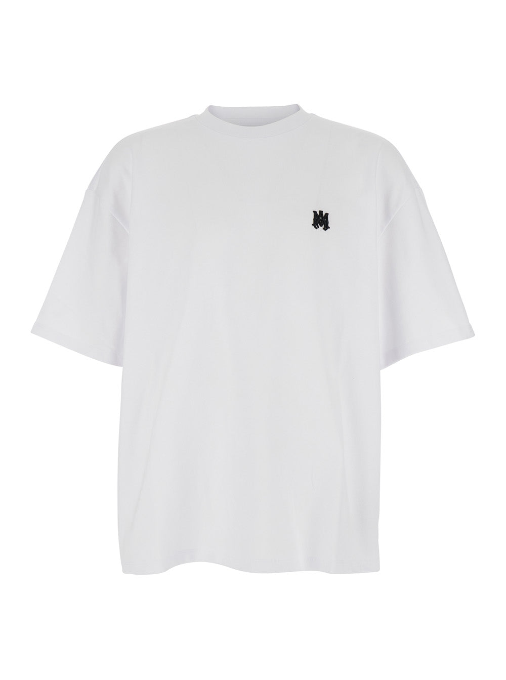 Amiri Men White Crewneck T-Shirt With Logo Embossed On Front In Cotton Man