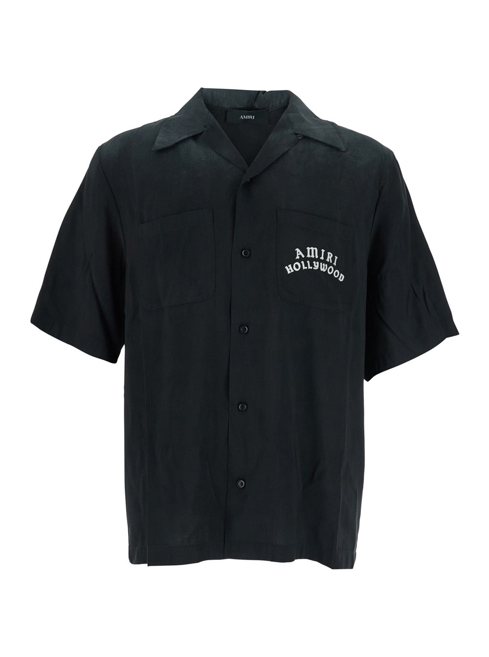Amiri Men Black Shirt With Cuban Collar And Logo Lettering On Front In Modal Man