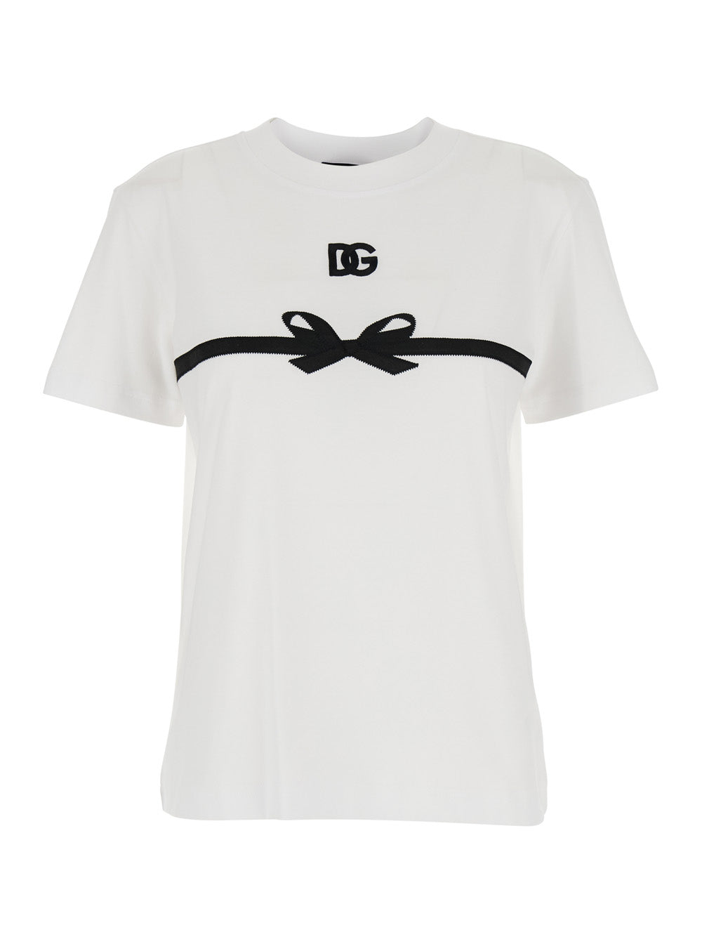 Dolce & Gabbana Women White Crewneck T-Shirt With Logo Print On The Front In Cotton Woman