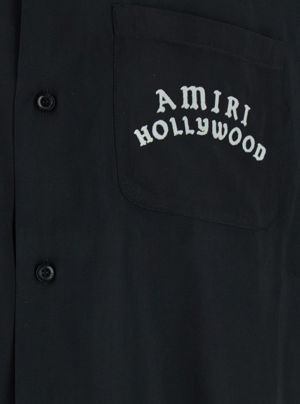 Amiri Men Black Shirt With Cuban Collar And Logo Lettering On Front In Modal Man