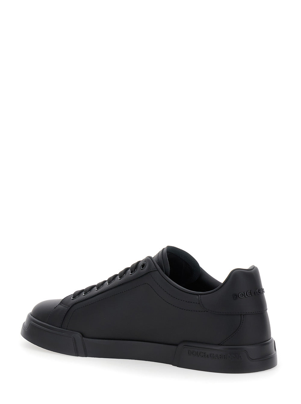 Dolce & Gabbana Men 'Portofino Light' Black Sneakers With Logo Patch On The Tongue And Tonal Logo Lettering On The Heel In Leather Man