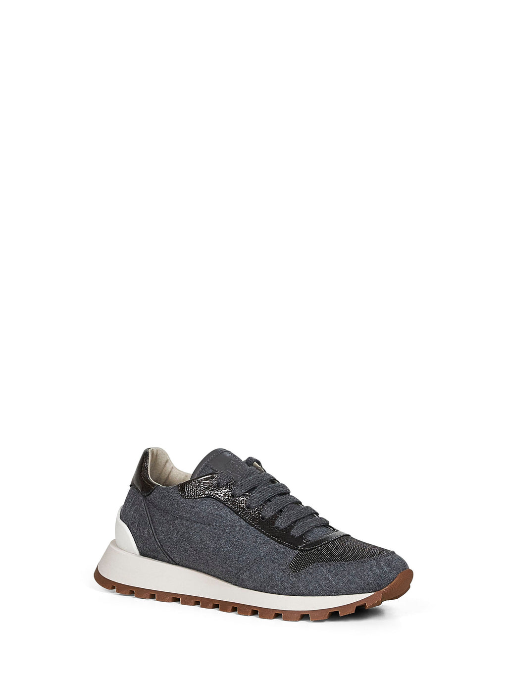 Brunello Cucinelli Women Grey Flannel Embroidered Sneakers