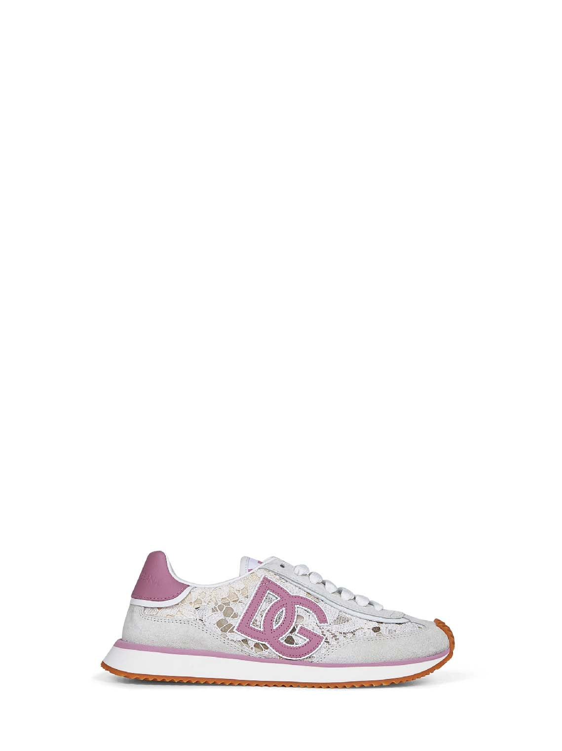 Dolce & Gabbana Women White And Pink Dg Cushion Sneakers