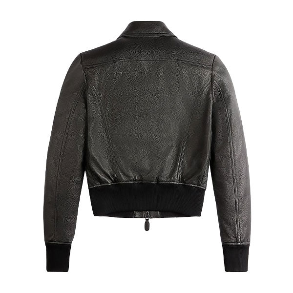 Women's Premium Black Leather Bomber Jacket