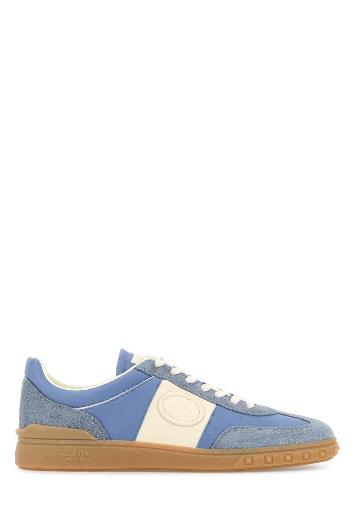 Valentino Garavani Men Light Blue Suede And Fabric Upvillage Sneakers