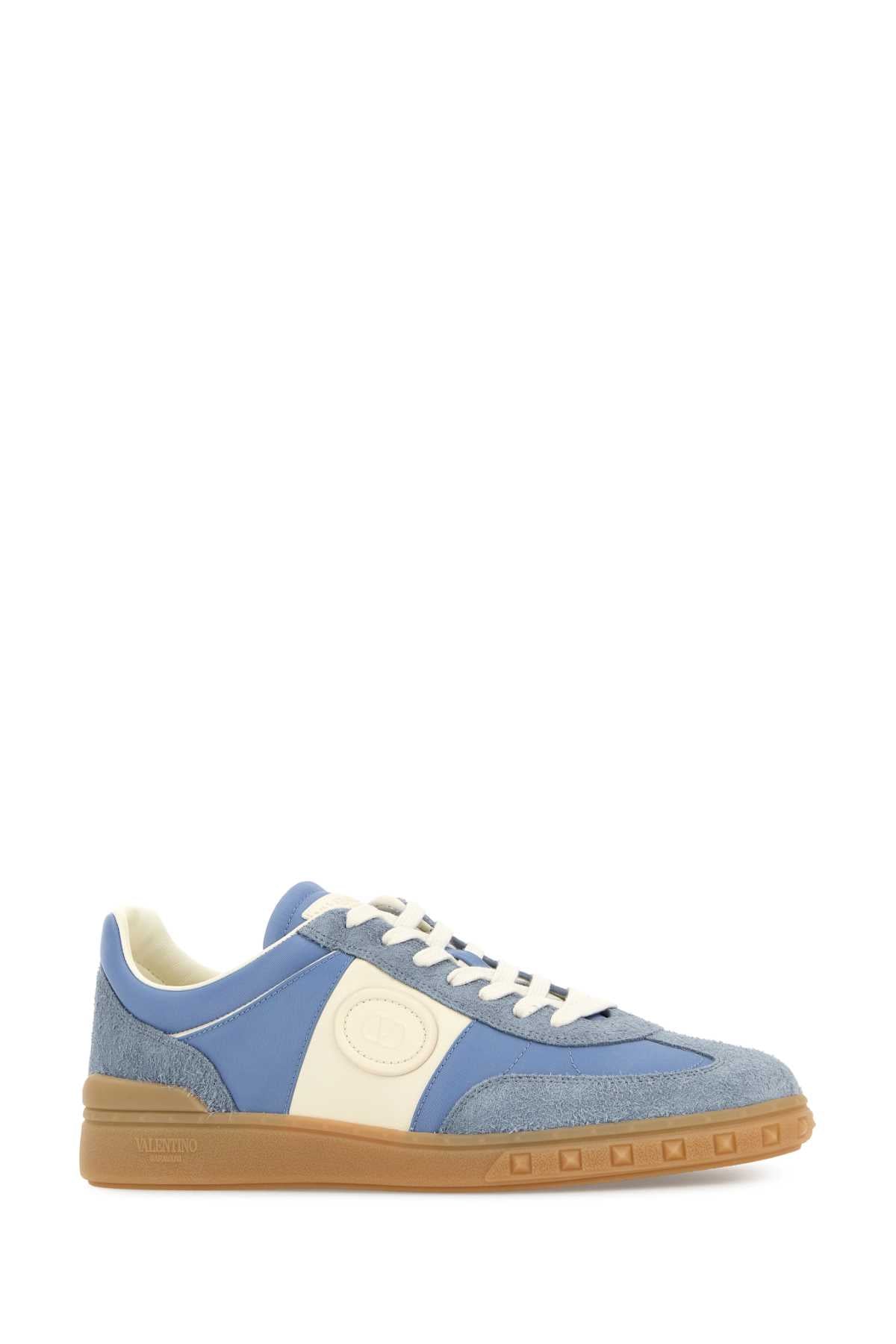 Valentino Garavani Men Light Blue Suede And Fabric Upvillage Sneakers
