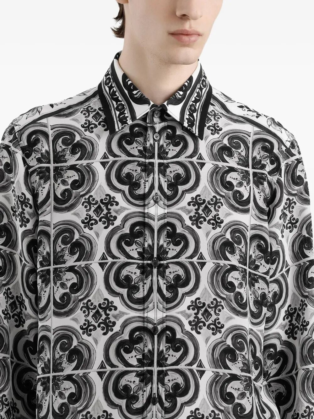 Dolce & Gabbana Men Majolica-Print Silk Shirt