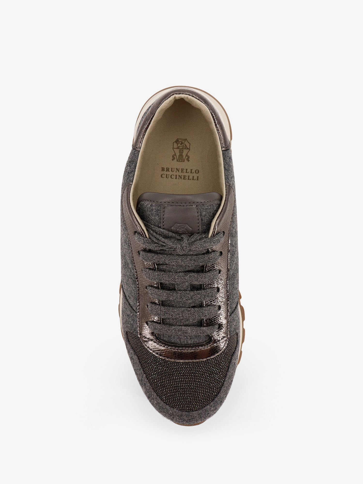 Brunello Cucinelli Women Low-Top Wool Flannel Sneakers With Leather Profiles