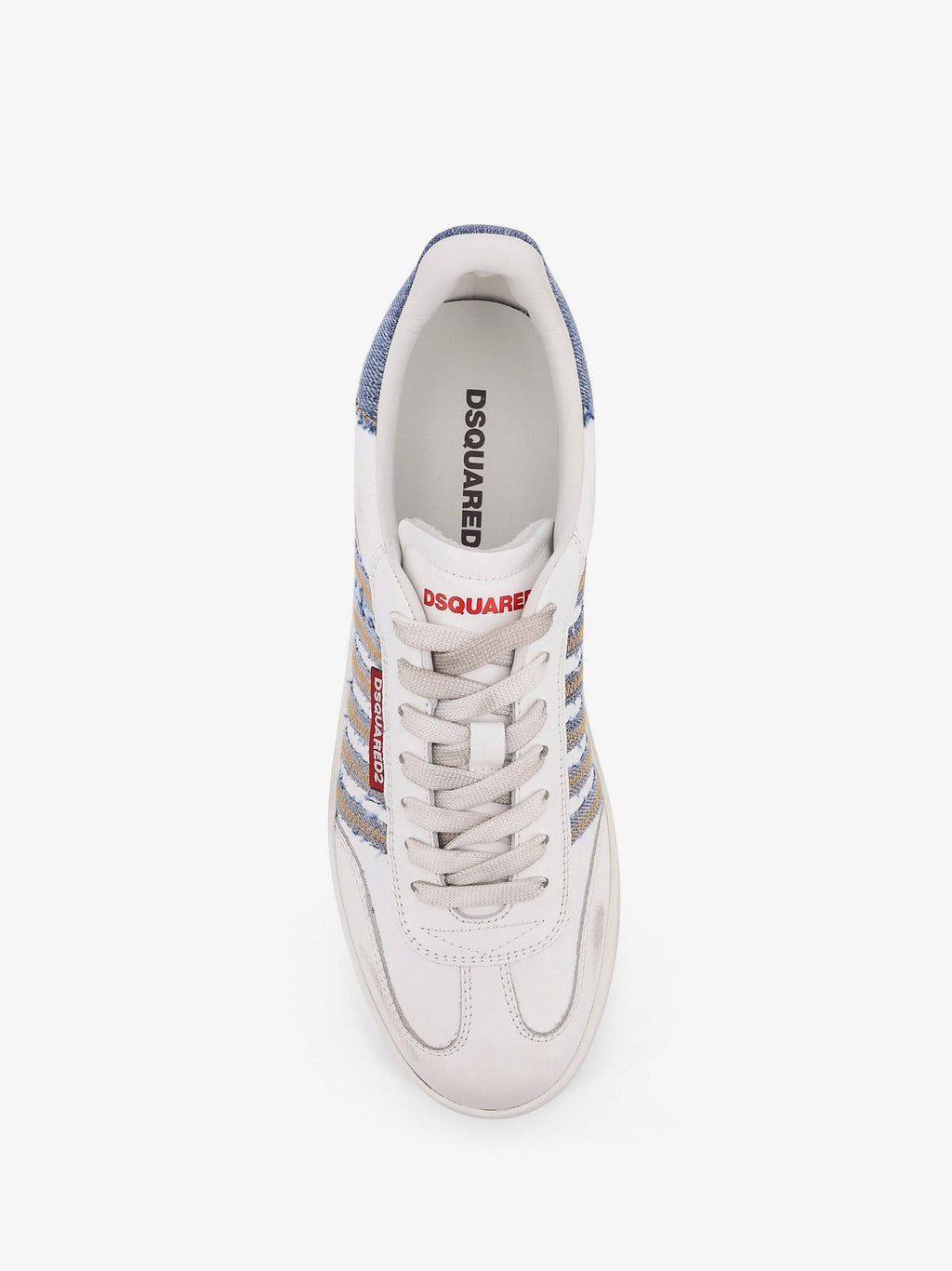 Dsquared2 Men Low-Top Leather Sneakers With Denim Profiles