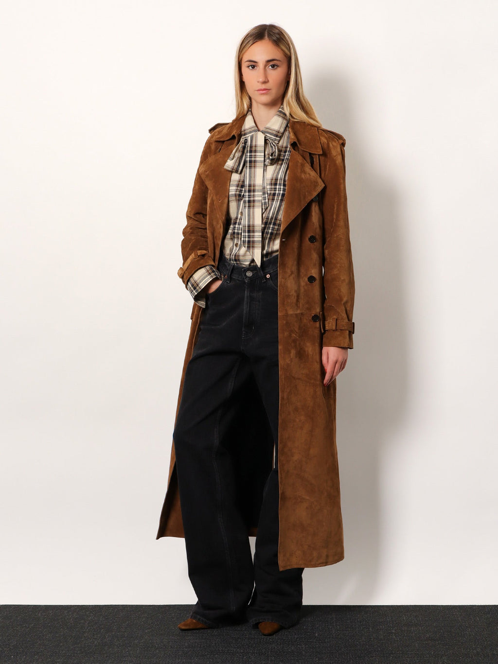 Saint Laurent Women Cotton Tartan Lavalliere Shirt