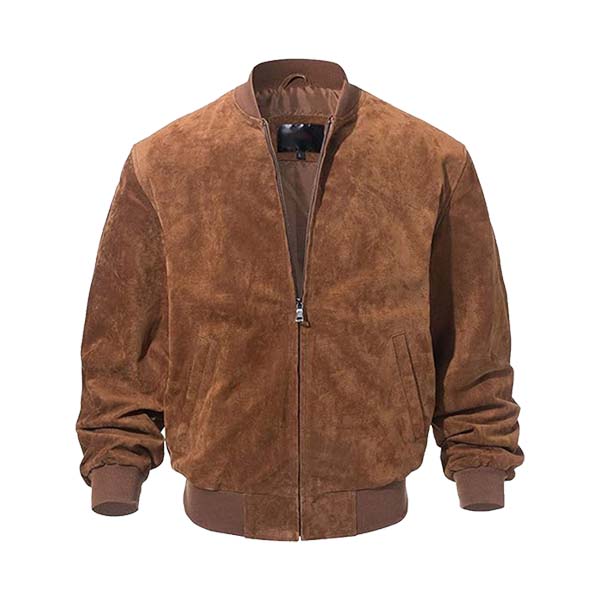 Men’s Classic Suede Leather Bomber Jacket Brown