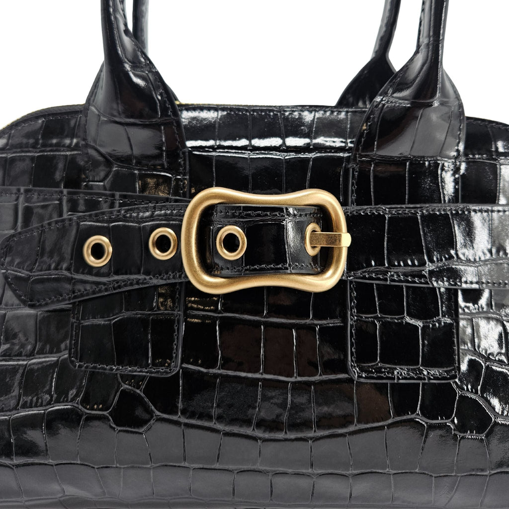Niky Black Moc Croc Leather Mini tote Bag