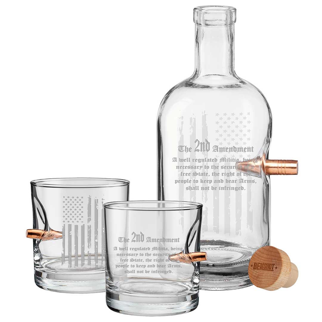 2nd Amendment Glasses Decanter and Two Rocks Glasses