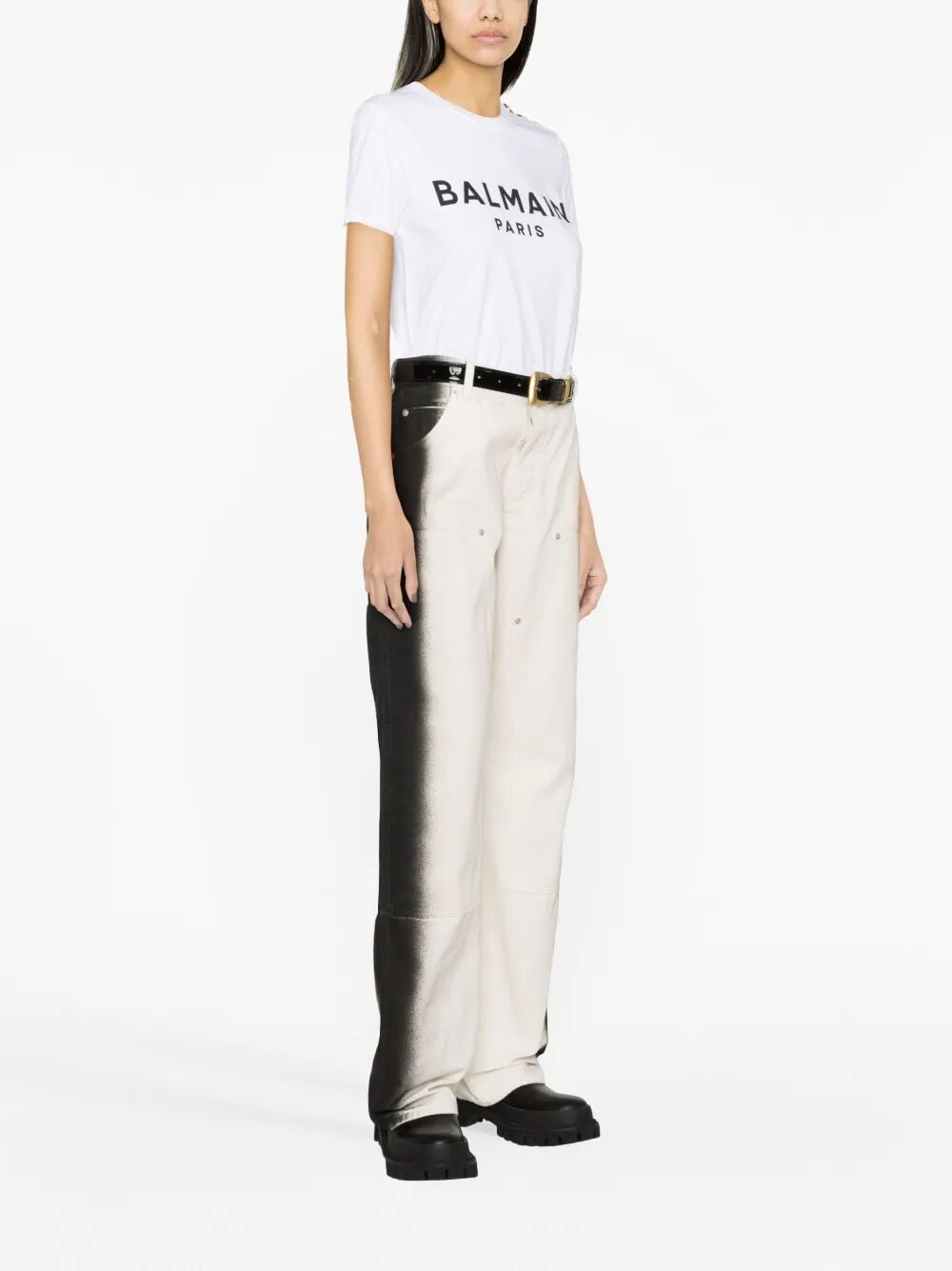 Balmain Women 3 Buttons Balmain Printed T-Shirt