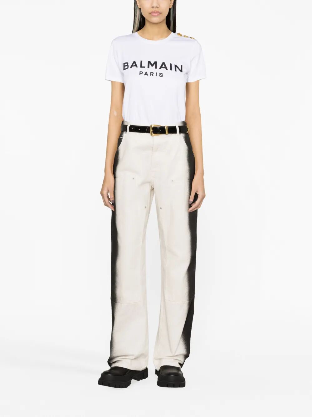 Balmain Women 3 Buttons Balmain Printed T-Shirt