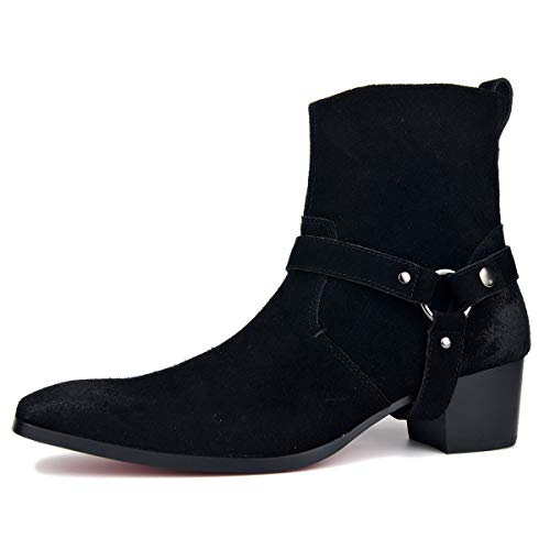 Dress Boot for Men Suede Leather with Belt Chelsea Boots OS-JY002-US Black
