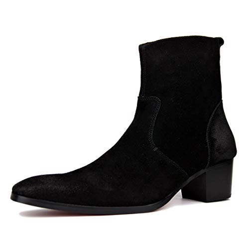 Dress Boot for Men Suede Leather Chelsea Boots Casual Heel Shoes OS-JY002-US Black