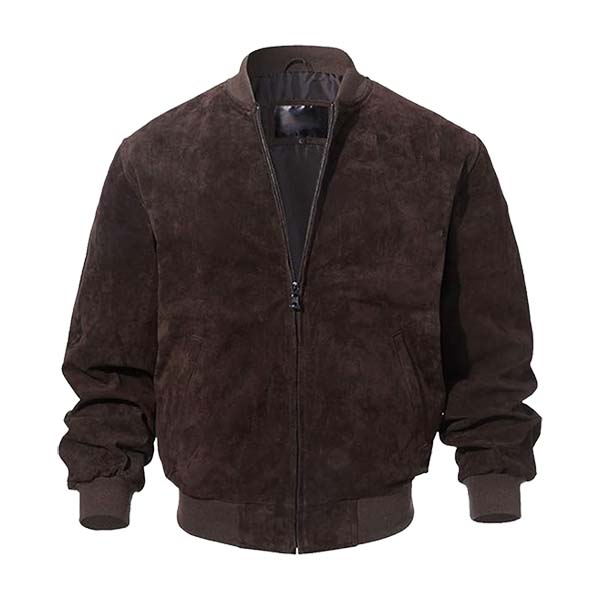 Men’s Classic Suede Leather Bomber Jacket dark brown